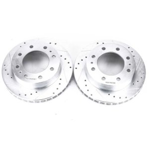 Cadillac DeVille Brake Rotors (2) - Front - PowerStop - Evolution Drilled & Slotted - Silver - `00-`05