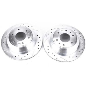 Buick Rainier Brake Rotors (2) - Rear - PowerStop - Evolution Drilled & Slotted - Silver - `04-`07