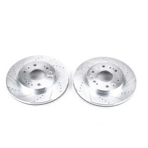 Chevrolet Silverado 1500 Brake Rotors (2) - Front - PowerStop - Evolution Drilled & Slotted - Silver - `05-`18