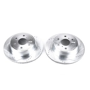 Chevrolet Silverado 1500 Brake Rotors (2) - Rear - PowerStop - Evolution Drilled & Slotted - Silver - `07-`18