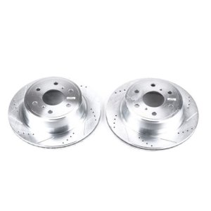 Chevrolet Silverado 1500 Brake Rotors (2) - Rear - PowerStop - Evolution Drilled & Slotted - Silver - `07-`18