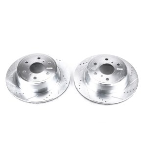 Chevrolet Silverado 1500 Brake Rotors (2) - Rear - PowerStop - Evolution Drilled & Slotted - Silver - `07-`18