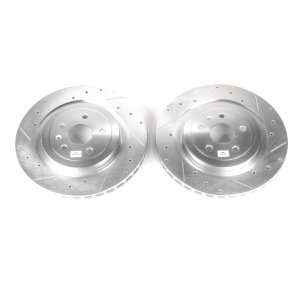Cadillac CTS Brake Rotors (2) - Rear - PowerStop - Evolution Drilled & Slotted Rotors - Silver - `09-`18