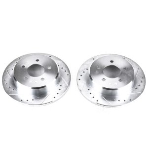 Chrysler Town & Country Brake Rotors (2) - Rear - PowerStop - Evolution Drilled & Slotted - Silver - `97-`07