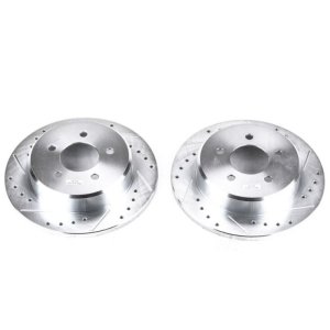 Chrysler Town & Country Brake Rotors (2) - Rear - PowerStop - Evolution Drilled & Slotted - Silver - `97-`07
