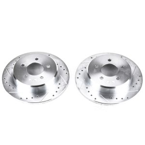 Chrysler Town & Country Brake Rotors (2) - Rear - PowerStop - Evolution Drilled & Slotted - Silver - `97-`07