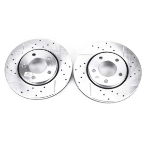 Chrysler Town & Country Brake Rotors (2) - Front - PowerStop - Evolution Drilled & Slotted - Silver - `02-`07