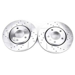 Chrysler Town & Country Brake Rotors (2) - Front - PowerStop - Evolution Drilled & Slotted - Silver - `02-`07