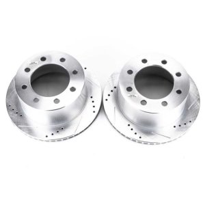 Dodge Ram 2500 Brake Rotors (2) - Rear - PowerStop - Evolution Drilled & Slotted - Silver - `00-`02 Dodge Ram 2500 Brake Rotors (2) - Rear - PowerStop - Evolution Drilled & Slotted - Silver - `00-`02