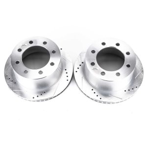 Dodge Ram 2500 Brake Rotors (2) - Rear - PowerStop - Evolution Drilled & Slotted - Silver - `00-`02