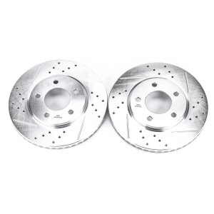 Chrysler Town & Country Brake Rotors (2) - Front - PowerStop - Evolution Drilled & Slotted - Silver - `01-`07