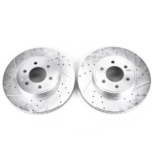 Dodge Durango Brake Rotors (2) - Front - PowerStop - Evolution Drilled & Slotted - Silver - 2003