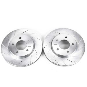 Chrysler Pacifica Brake Rotors (2) - Front - PowerStop - Evolution Drilled & Slotted - Silver Zinc - `04-`08