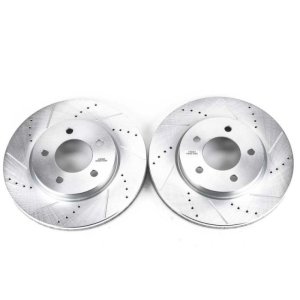 Chrysler Pacifica Brake Rotors (2) - Front - PowerStop - Evolution Drilled & Slotted - Silver Zinc - `04-`08