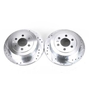 Dodge Dakota Brake Rotors (2) - Rear - PowerStop - Evolution Drilled & Slotted - Silver - `03-`04