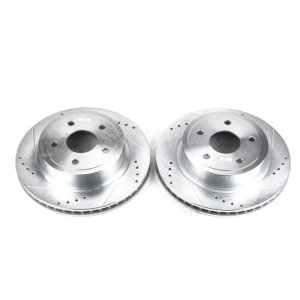 Dodge Ram 1500 Brake Rotors (2) - Rear - PowerStop - Evolution Drilled & Slotted - Silver - `04-`06