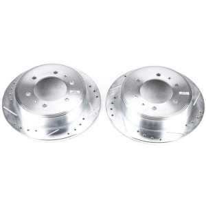 Hummer H3 Brake Rotors (2) - Rear - PowerStop - Evolution Drilled & Slotted - Silver - `06-`10