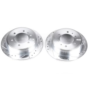 Hummer H3 Brake Rotors (2) - Rear - PowerStop - Evolution Drilled & Slotted - Silver - `06-`10
