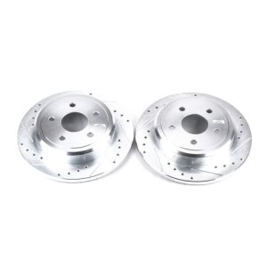 Jeep Commander Brake Rotors (2) - Rear - PowerStop - Evolution Drilled & Slotted Rotors - Silver - `06-`10