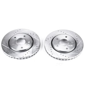 Chrysler Town & Country Brake Rotors (2) - Front - PowerStop - Evolution Drilled & Slotted - Silver - `08-`16