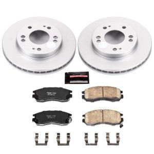 Mitsubishi Eclipse Brake Kit - Front - PowerStop - Genuine Geomet Coated Rotors + Z17 Low-Dust Ceramic Pads - `90-`01