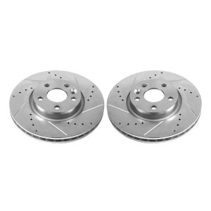Land Rover Range Rover Evoque Brake Rotors (2) - Front - PowerStop - Evolution Drilled & Slotted, Zinc Plated - Silver Zinc - `12-`15