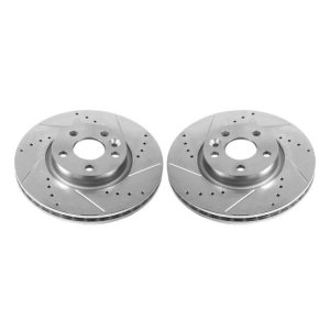 Land Rover Range Rover Evoque Brake Rotors (2) - Front - PowerStop - Evolution Drilled & Slotted, Zinc Plated - Silver Zinc - `12-`15