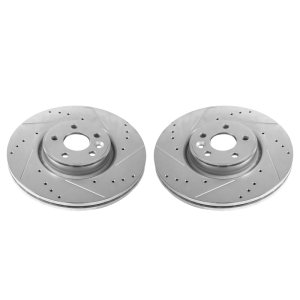 Volvo S60 Brake Rotors (2) - Front - PowerStop - Evolution Drilled & Slotted - Silver - `12-`18