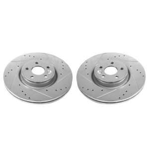Volvo S60 Brake Rotors (2) - Front - PowerStop - Evolution Drilled & Slotted - Silver - `12-`18