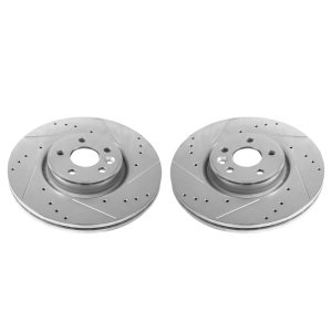 Volvo S60 Brake Rotors (2) - Front - PowerStop - Evolution Drilled & Slotted - Silver - `12-`18