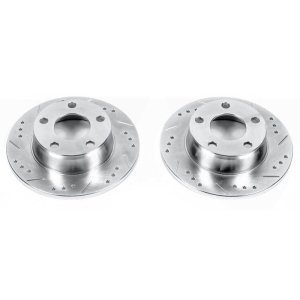 Audi A6 Quattro Brake Rotors (2) - Rear - PowerStop - Evolution Drilled & Slotted - Silver - `99-`04