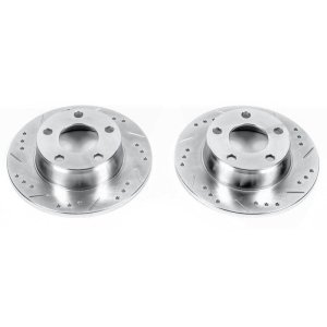 Audi A6 Quattro Brake Rotors (2) - Rear - PowerStop - Evolution Drilled & Slotted - Silver - `99-`04