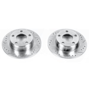 Audi A6 Quattro Brake Rotors (2) - Rear - PowerStop - Evolution Drilled & Slotted - Silver - `99-`04
