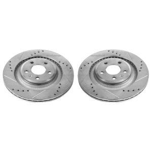 Audi S4 Brake Rotors (2) - Rear - PowerStop - Evolution Drilled & Slotted - Silver - `10-`11