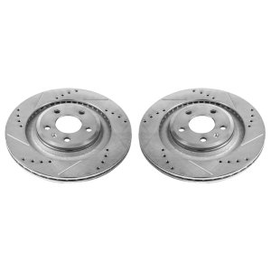 Audi S4 Brake Rotors (2) - Rear - PowerStop - Evolution Drilled & Slotted - Silver - `10-`11