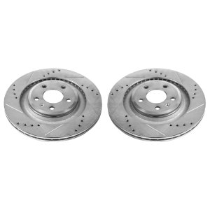 Audi S4 Brake Rotors (2) - Rear - PowerStop - Evolution Drilled & Slotted - Silver - `10-`11
