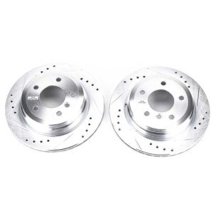 BMW 3 Series Brake Rotors (2) - Rear - PowerStop - Evolution Drilled & Slotted - Silver - 2006