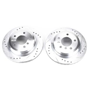 BMW X1 Brake Rotors (2) - Rear - PowerStop - Evolution Drilled & Slotted - Silver - `13-`15