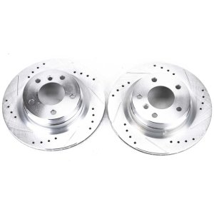 BMW 3 Series Brake Rotors (2) - Rear - PowerStop - Evolution Drilled & Slotted - Silver - 2006