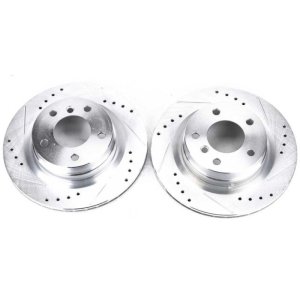 BMW 3 Series Brake Rotors (2) - Rear - PowerStop - Evolution Drilled & Slotted - Silver - 2006
