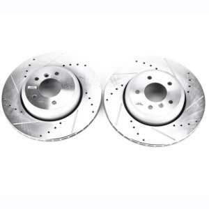 BMW 6 Series Brake Rotors (2) - Rear - PowerStop - Evolution Drilled & Slotted - Silver Zinc Plated - `04-`05