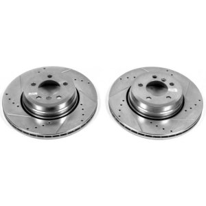 BMW 7 Series Brake Rotors (2) - Rear - PowerStop - Evolution Drilled & Slotted - Silver Zinc Plated - `06-`08 BMW 7 Series Brake Rotors (2) - Rear - PowerStop - Evolution Drilled & Slotted - Silver Zinc Plated - `06-`08