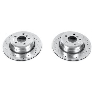 BMW X5 Brake Rotors (2) - Rear - PowerStop - Evolution Drilled & Slotted Zinc Plated Rotors - Silver - `07-`18