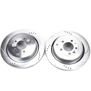 Land Rover LR3 Brake Rotors (2) - Rear - PowerStop - Evolution Drilled & Slotted, Zinc Plated - Silver - `05-`09