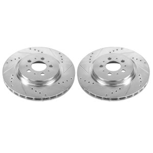 Volvo S60 Brake Rotors (2) - Rear - PowerStop - Evolution Drilled & Slotted - Silver - `04-`07