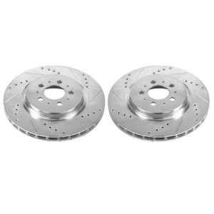 Volvo S60 Brake Rotors (2) - Rear - PowerStop - Evolution Drilled & Slotted - Silver - `04-`07