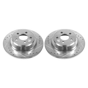 Volvo S80 Brake Rotors (2) - Rear - PowerStop - Evolution Drilled & Slotted - Silver - `07-`11