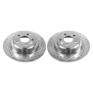 Volvo S80 Brake Rotors (2) - Rear - PowerStop - Evolution Drilled & Slotted - Silver - `07-`11