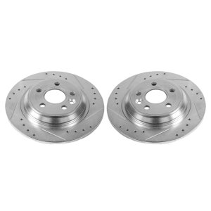 Volvo S60 Brake Rotors (2) - Rear - PowerStop - Evolution Drilled & Slotted Rotors - Silver - `11-`15