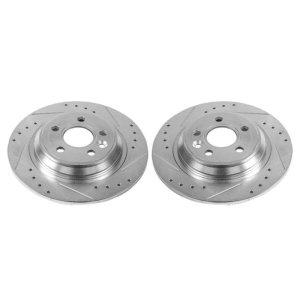 Volvo S60 Brake Rotors (2) - Rear - PowerStop - Evolution Drilled & Slotted Rotors - Silver - `11-`15